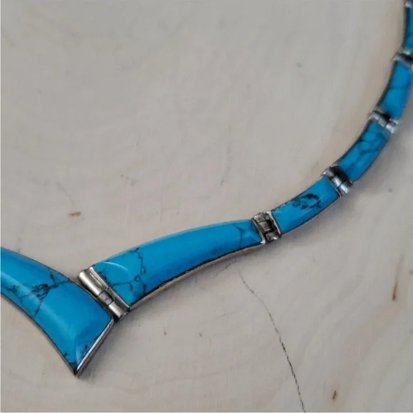 950 Sterling Silver 925 Turquoise Cleopatra V Necklace - Picture 9 of 12